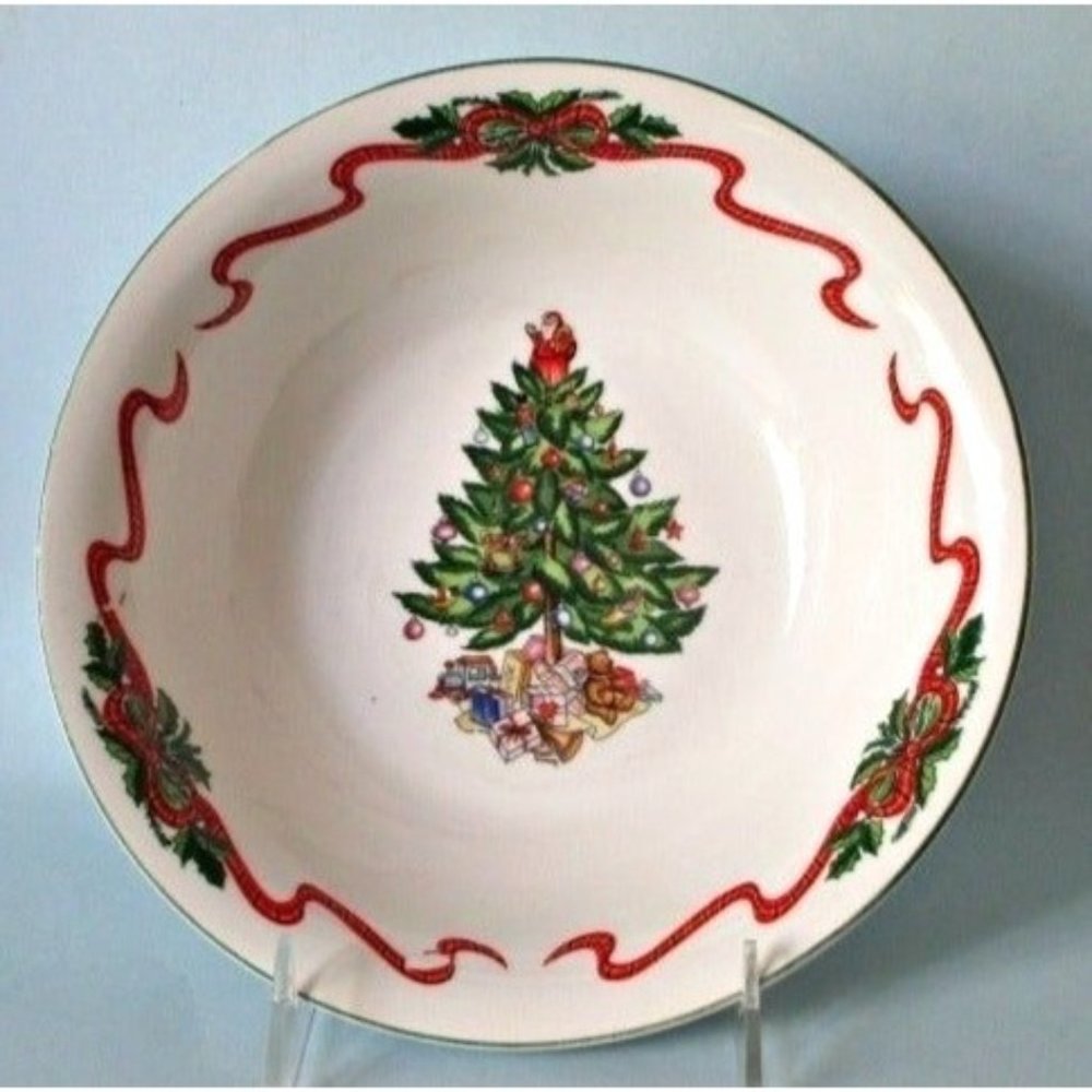 Tabletops Holly Ribbons Serving Bowl Christmas Holiday Dinnerware Serveware
